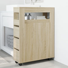 vidaXL Narrow Bathroom Cabinet with Wheels Sonoma Oak Engineered Wood 3
