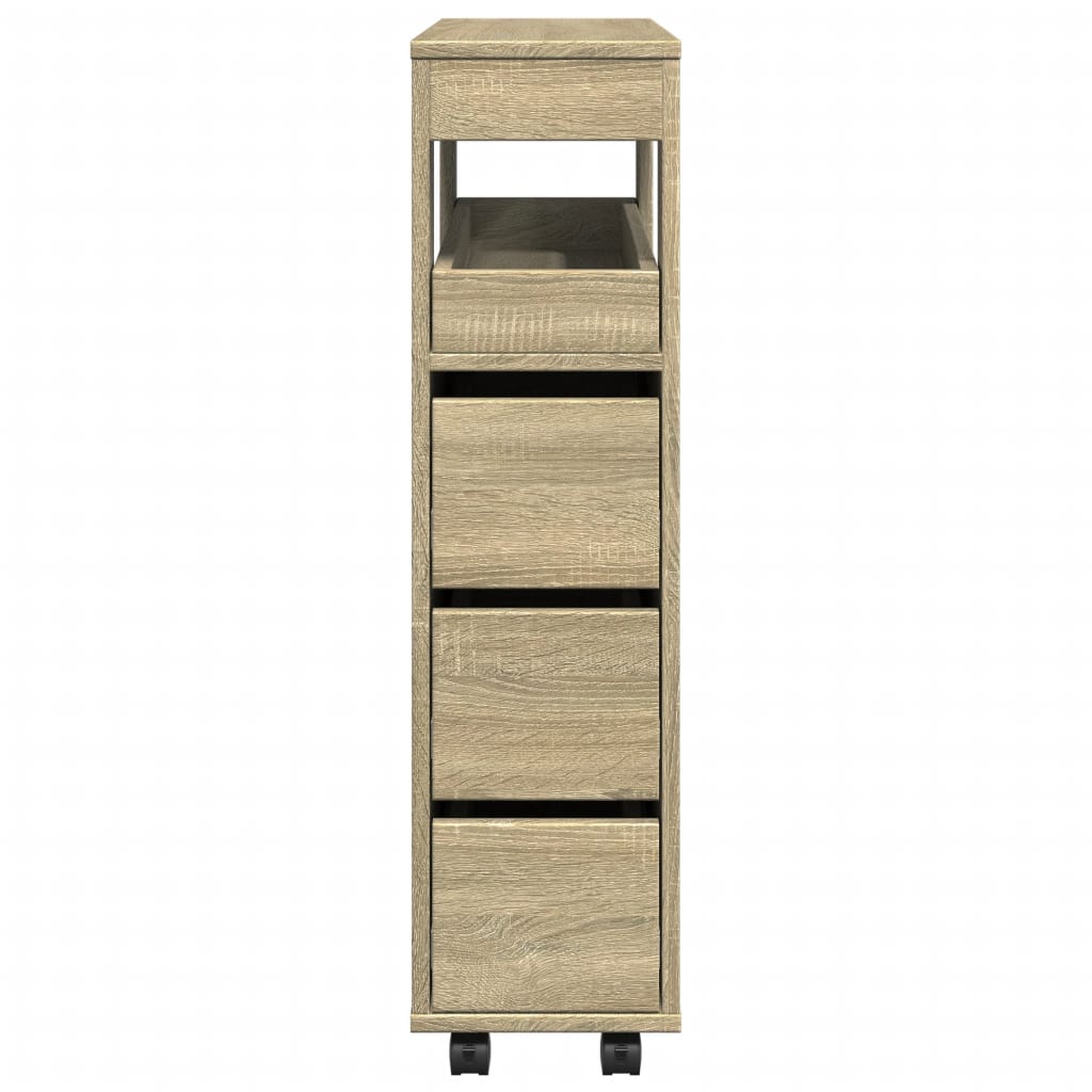 vidaXL Narrow Bathroom Cabinet with Wheels Sonoma Oak Engineered Wood 5