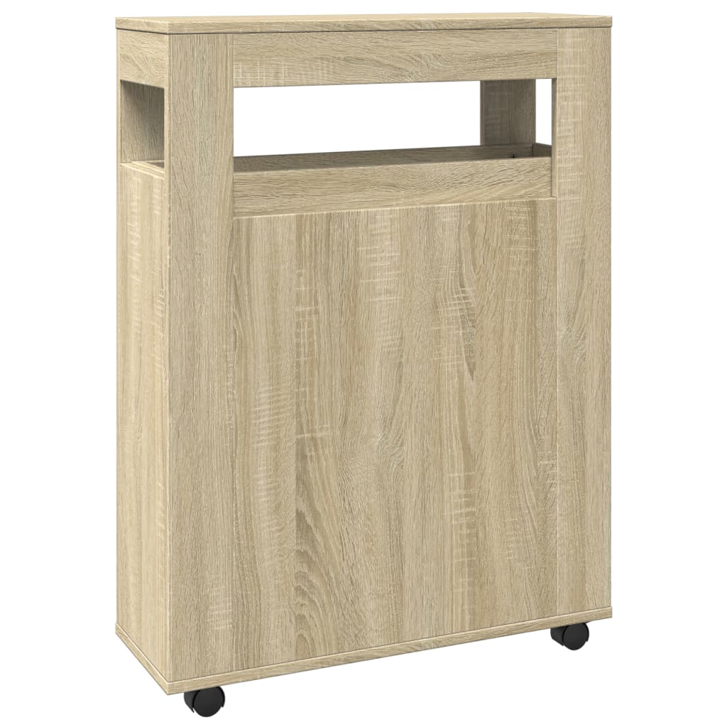 vidaXL Narrow Bathroom Cabinet with Wheels Sonoma Oak Engineered Wood 6