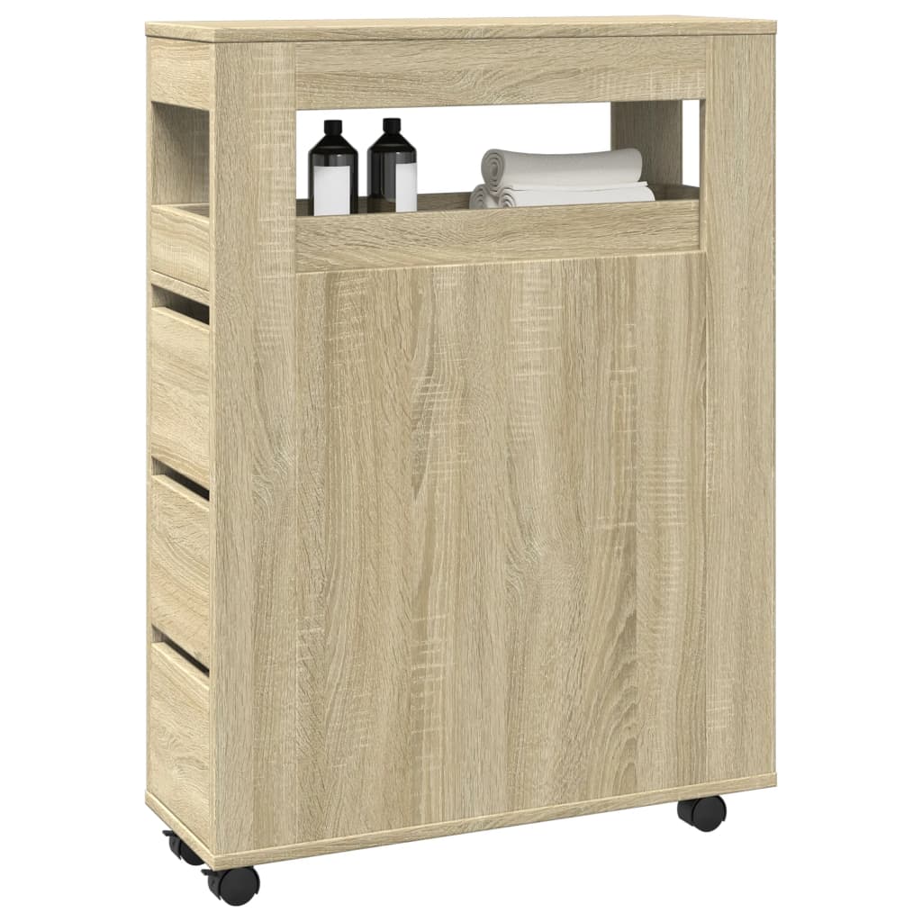 vidaXL Narrow Bathroom Cabinet with Wheels Sonoma Oak Engineered Wood 1
