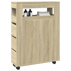 vidaXL Narrow Bathroom Cabinet with Wheels Sonoma Oak Engineered Wood 1