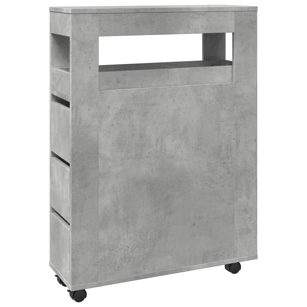 Narrow Bathroom Cabinet with Wheels Engineered Wood Concrete grey
