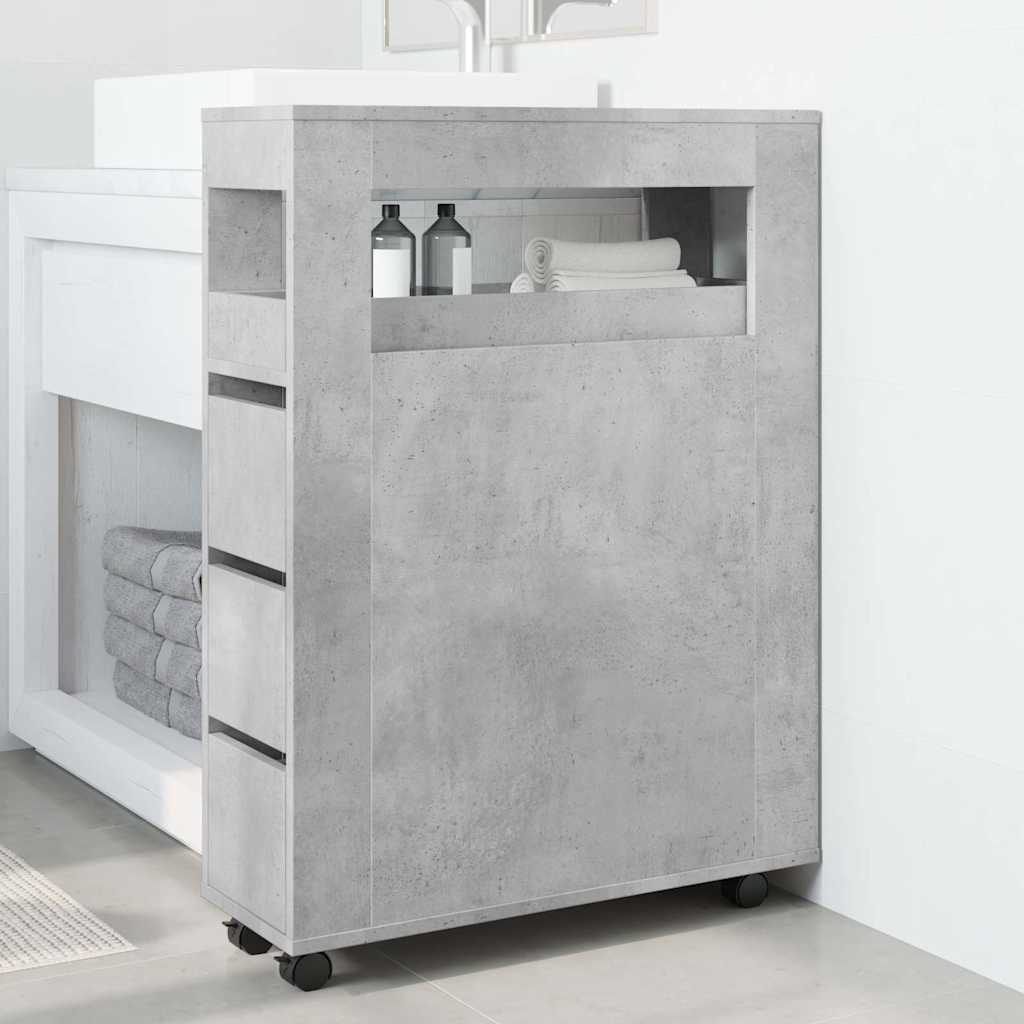 Narrow Bathroom Cabinet with Wheels Engineered Wood Concrete grey