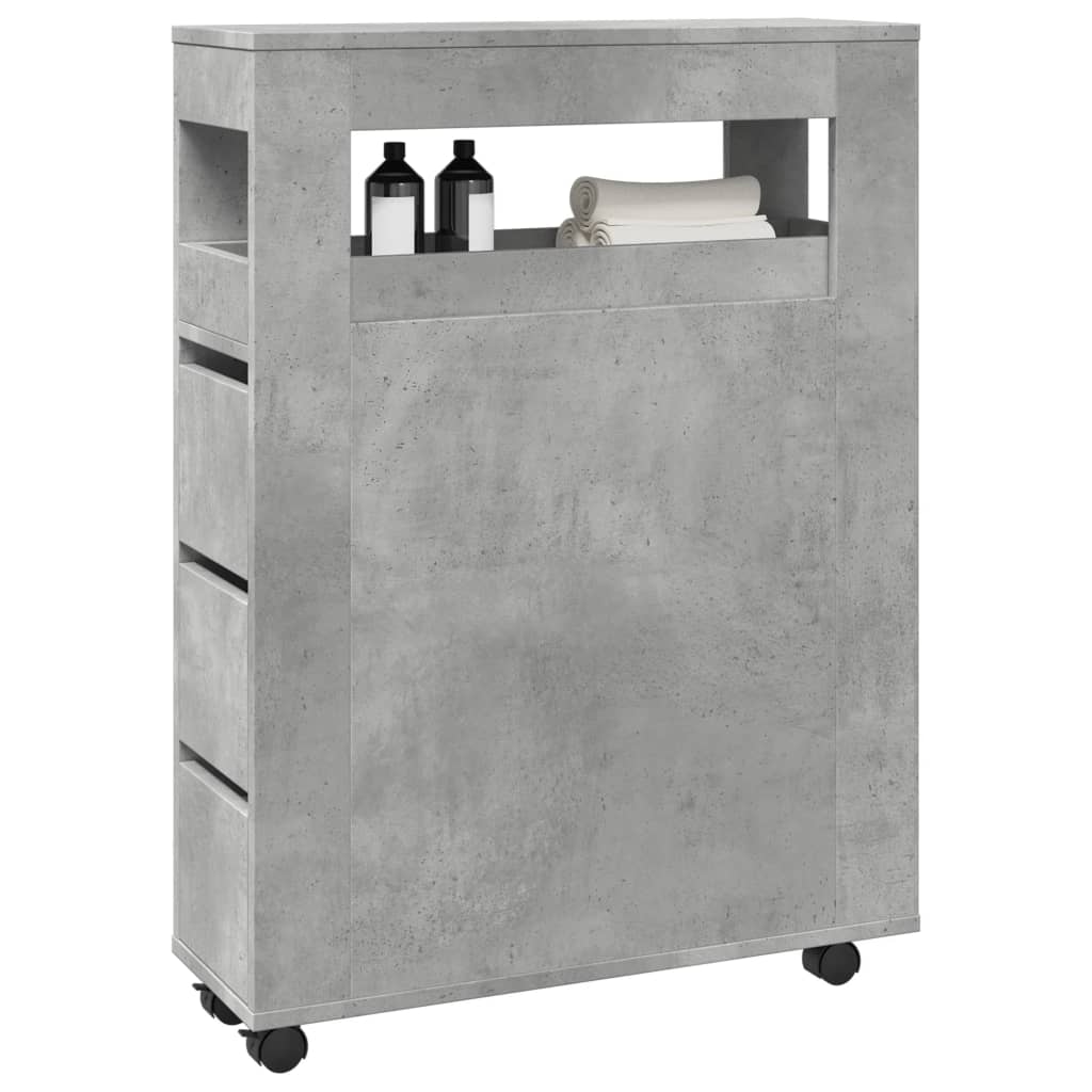 Narrow Bathroom Cabinet with Wheels Engineered Wood Concrete grey