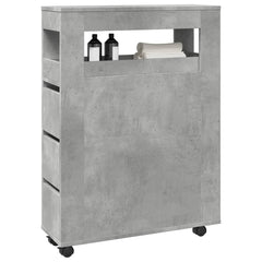 Narrow Bathroom Cabinet with Wheels Engineered Wood Concrete grey