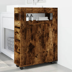 vidaXL Narrow Bathroom Cabinet with Wheels Smoked Oak Engineered Wood 3