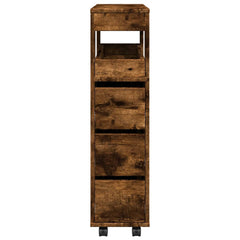 vidaXL Narrow Bathroom Cabinet with Wheels Smoked Oak Engineered Wood 5