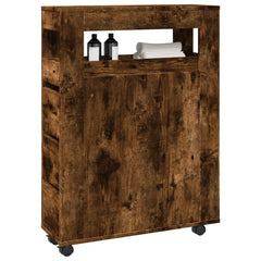 vidaXL Narrow Bathroom Cabinet with Wheels Smoked Oak Engineered Wood 1