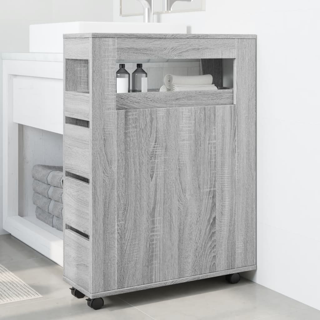 Narrow Bathroom Cabinet with Wheels Grey Sonoma Engineered Wood, image 3