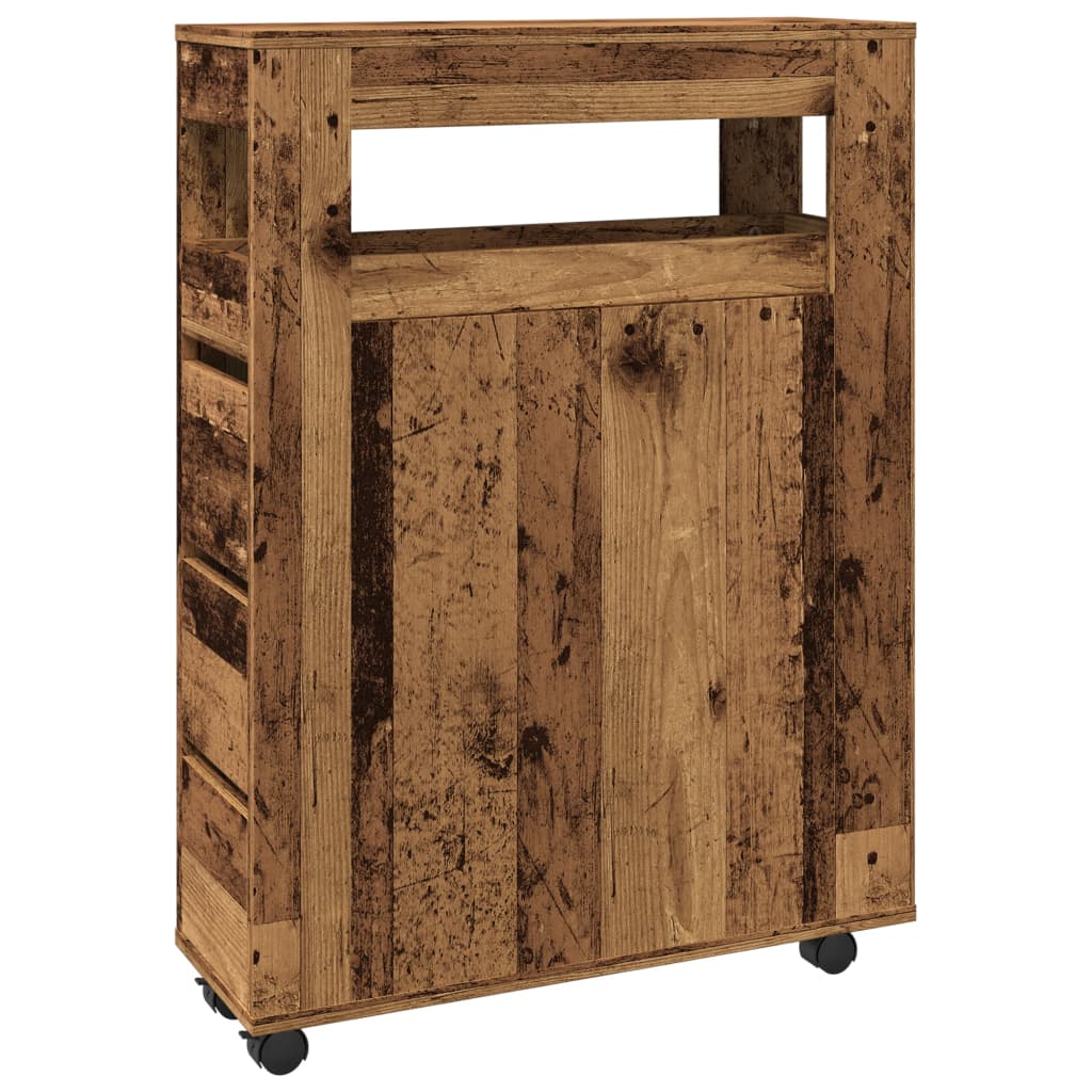 vidaXL Narrow Bathroom Cabinet with Wheels Old Wood Engineered Wood 2
