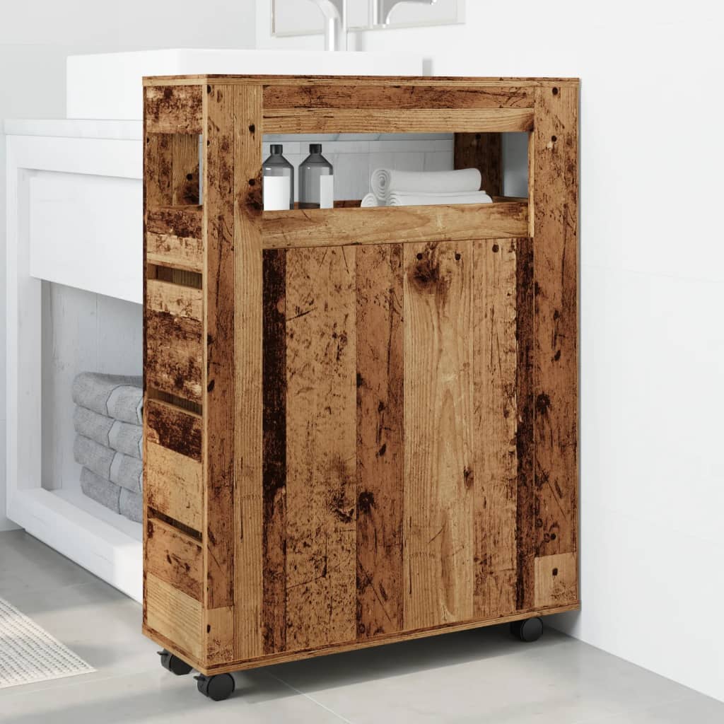vidaXL Narrow Bathroom Cabinet with Wheels Old Wood Engineered Wood 3