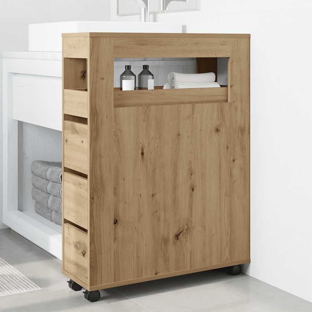 vidaXL Narrow Bathroom Cabinet with Wheels Engineered Wood