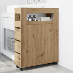 vidaXL Narrow Bathroom Cabinet with Wheels Engineered Wood