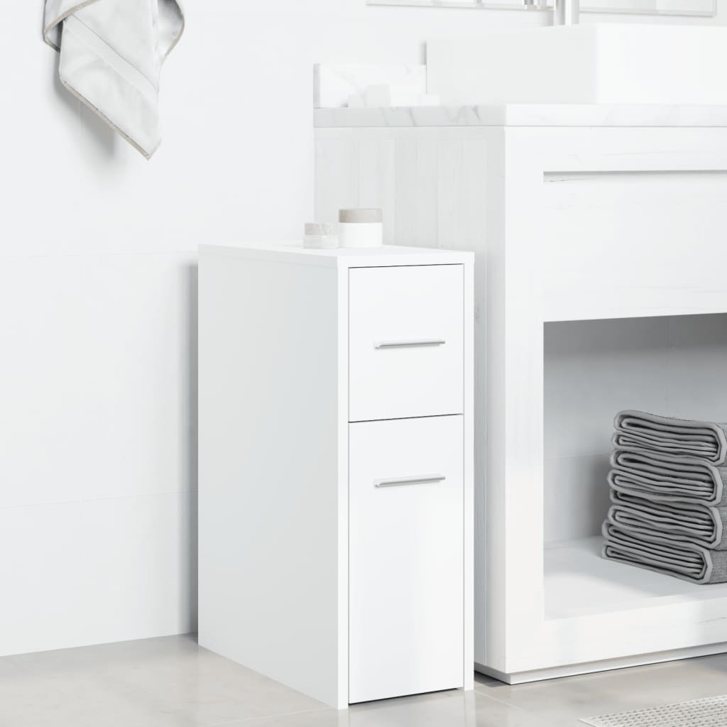 vidaXL Narrow Bathroom Cupboard with Wheels White Engineered Wood 3