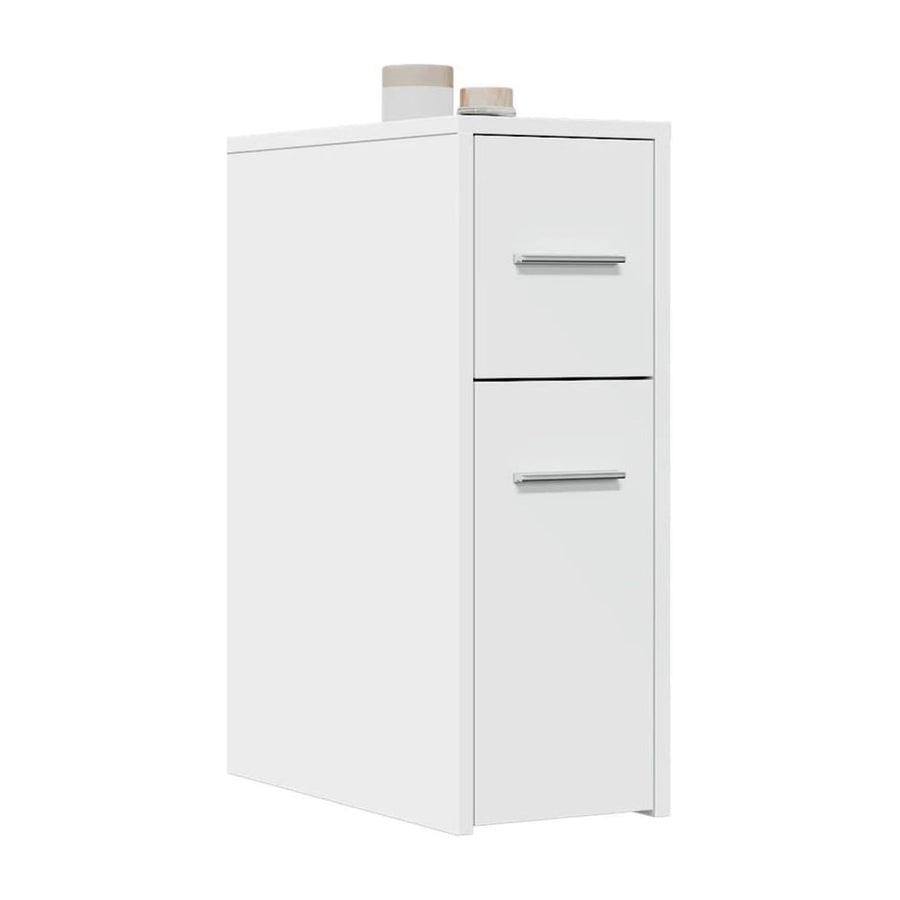 Narrow Bathroom Cupboard with Wheels White Engineered Wood