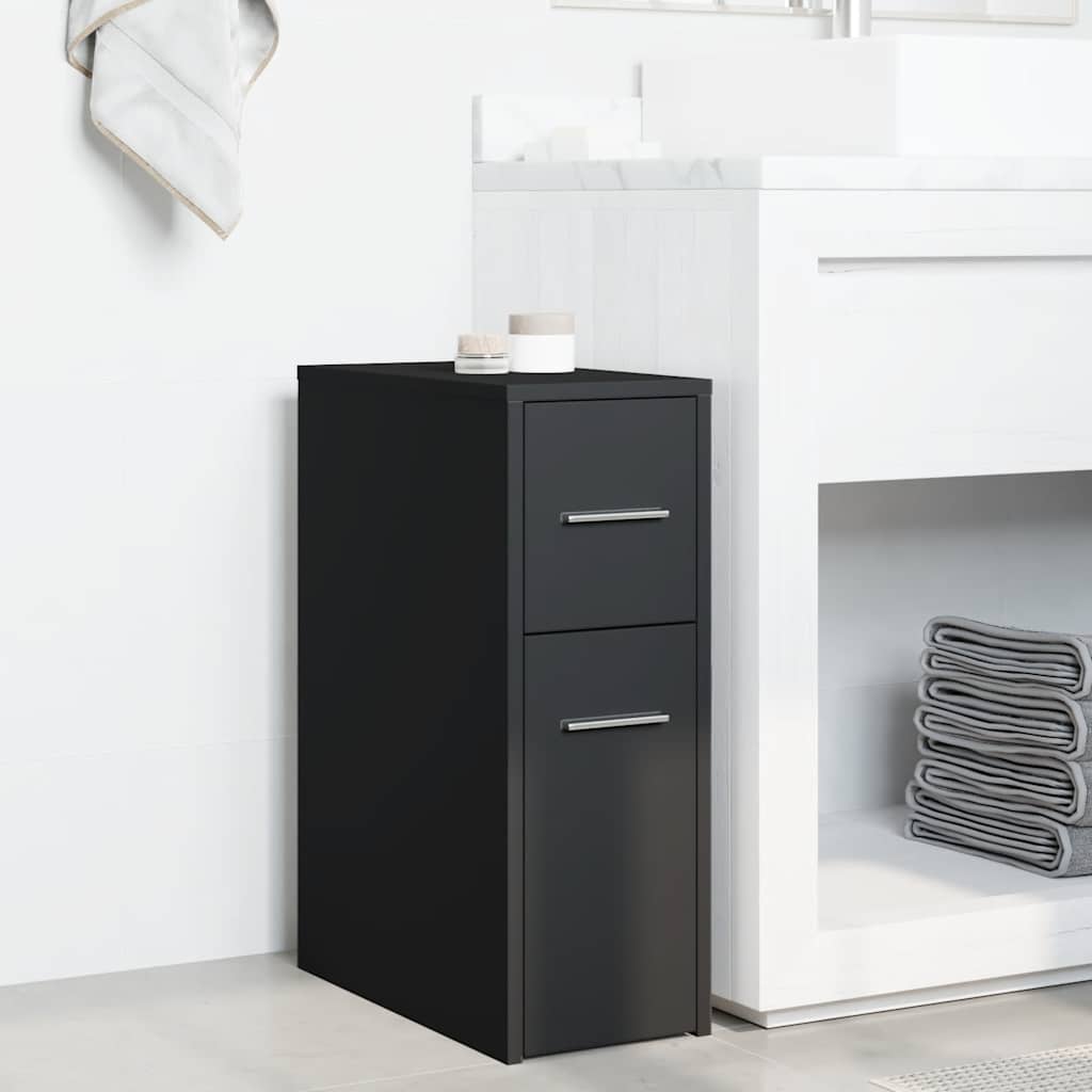 Narrow Bathroom Cupboard with Wheels Black Engineered Wood, image 3