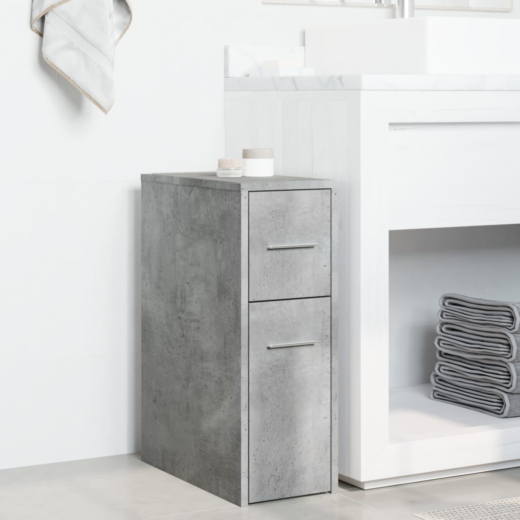 vidaXL Narrow Bathroom Cupboard with Wheels Concrete Grey Engineered Wood 3