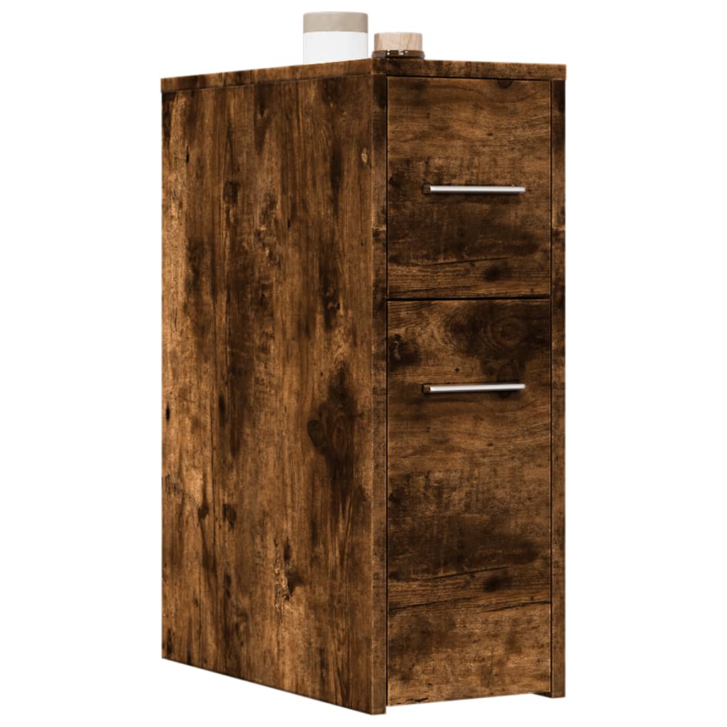 vidaXL Narrow Bathroom Cupboard with Wheels Smoked Oak Engineered Wood 1