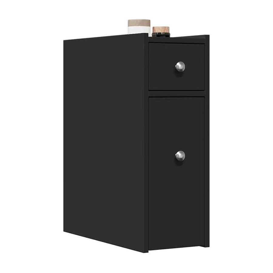 Narrow Bathroom Cupboard with Wheels Black Engineered Wood