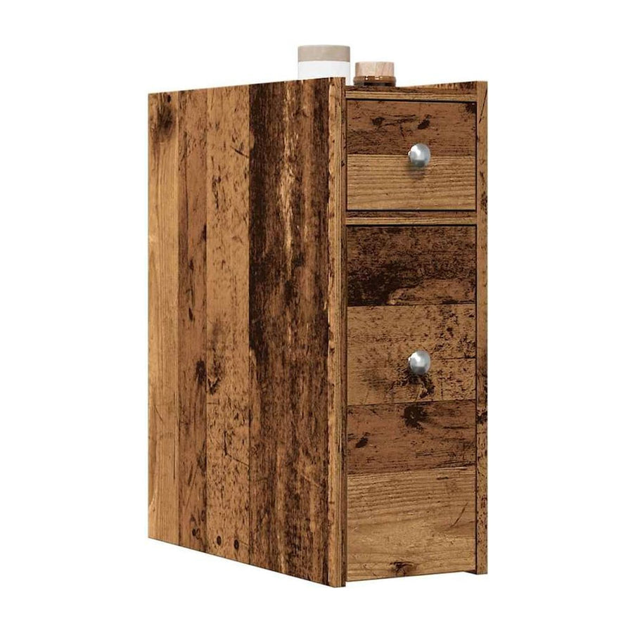 Narrow Bathroom Cupboard with Wheels Old Wood Engineered Wood