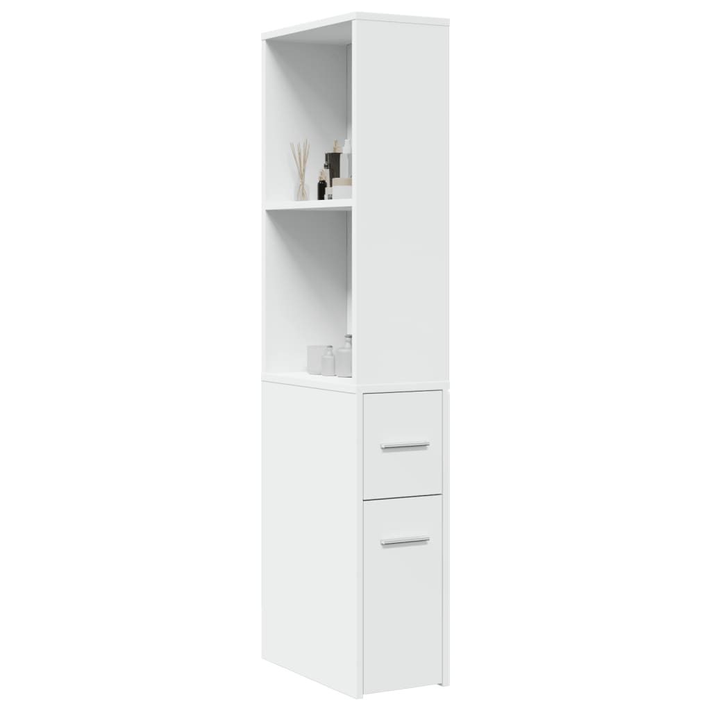 Narrow Bathroom Cupboard with Wheels Engineered Wood in White