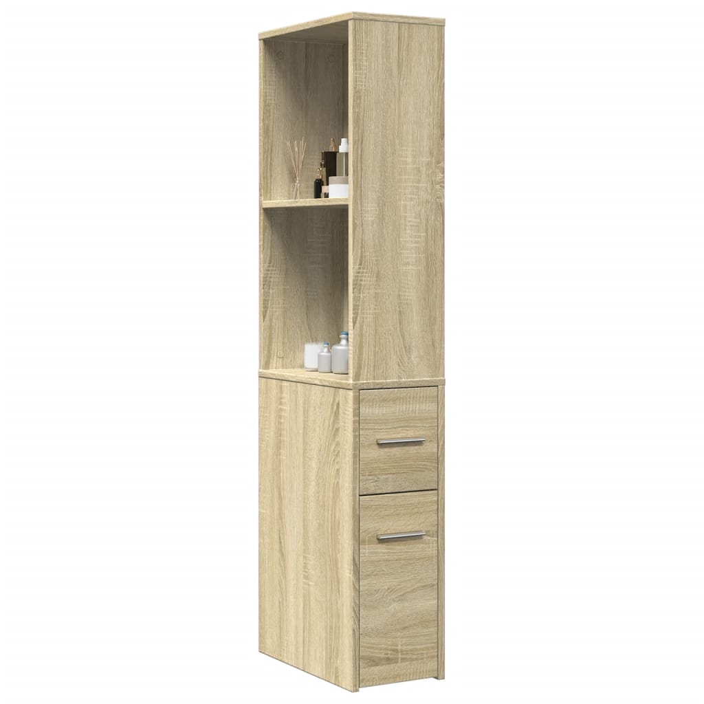Narrow Bathroom Cupboard with Wheels Engineered Wood Sonoma oak