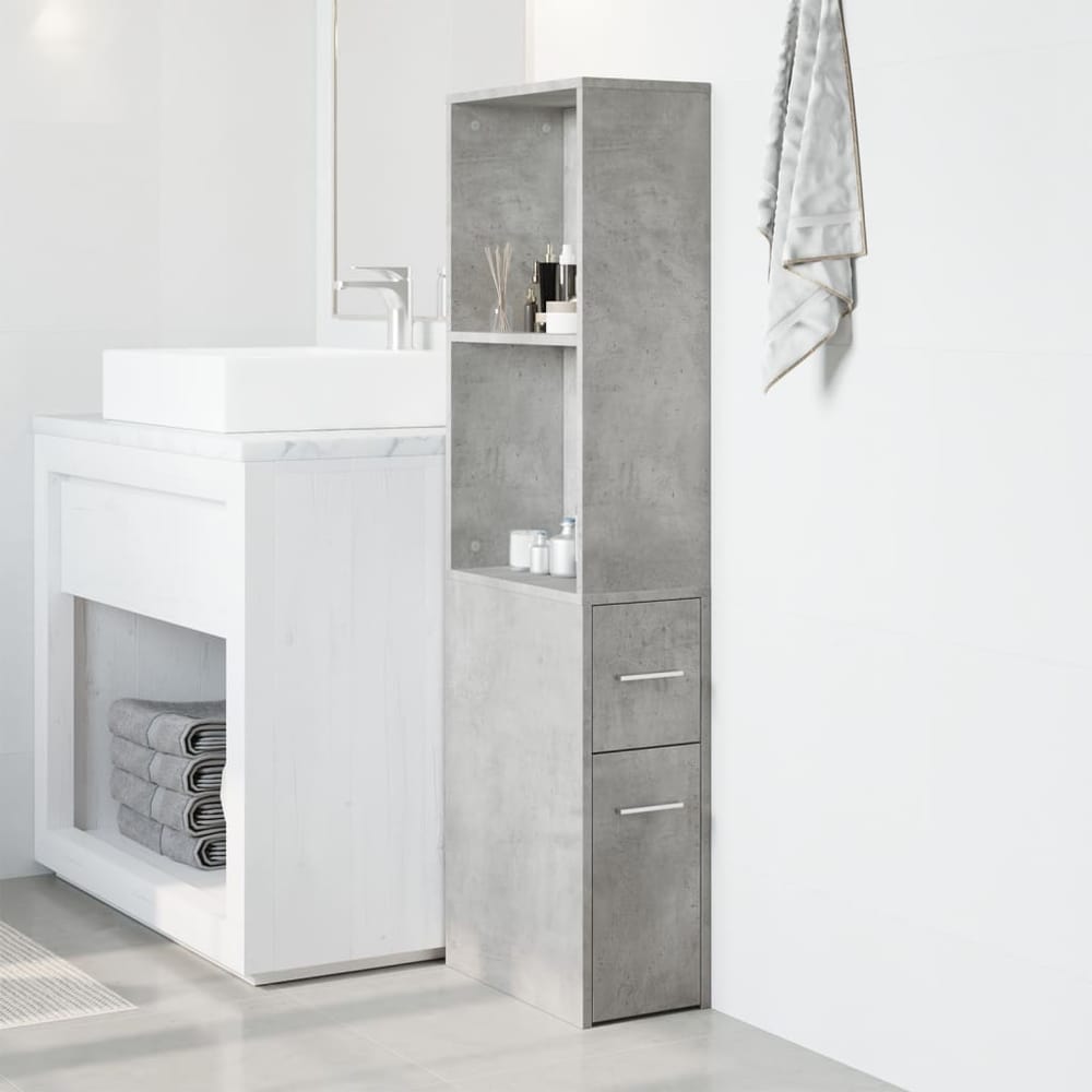 Narrow Bathroom Cupboard with Wheels Concrete Grey, image 3