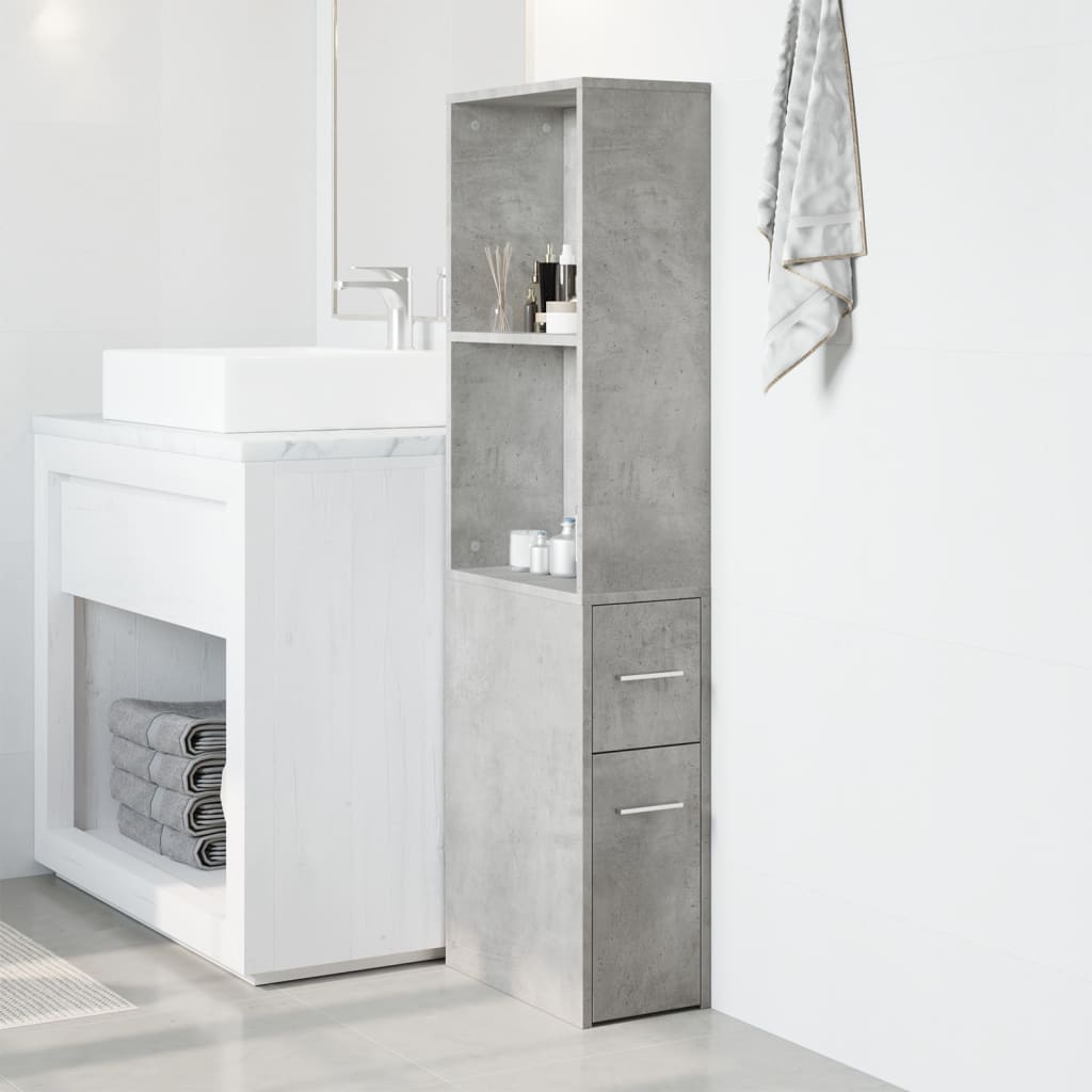 Narrow Bathroom Cupboard with Wheels Engineered Wood Concrete grey