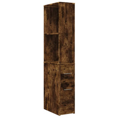 Narrow Bathroom Cupboard with Wheels Engineered Wood Smoked oak