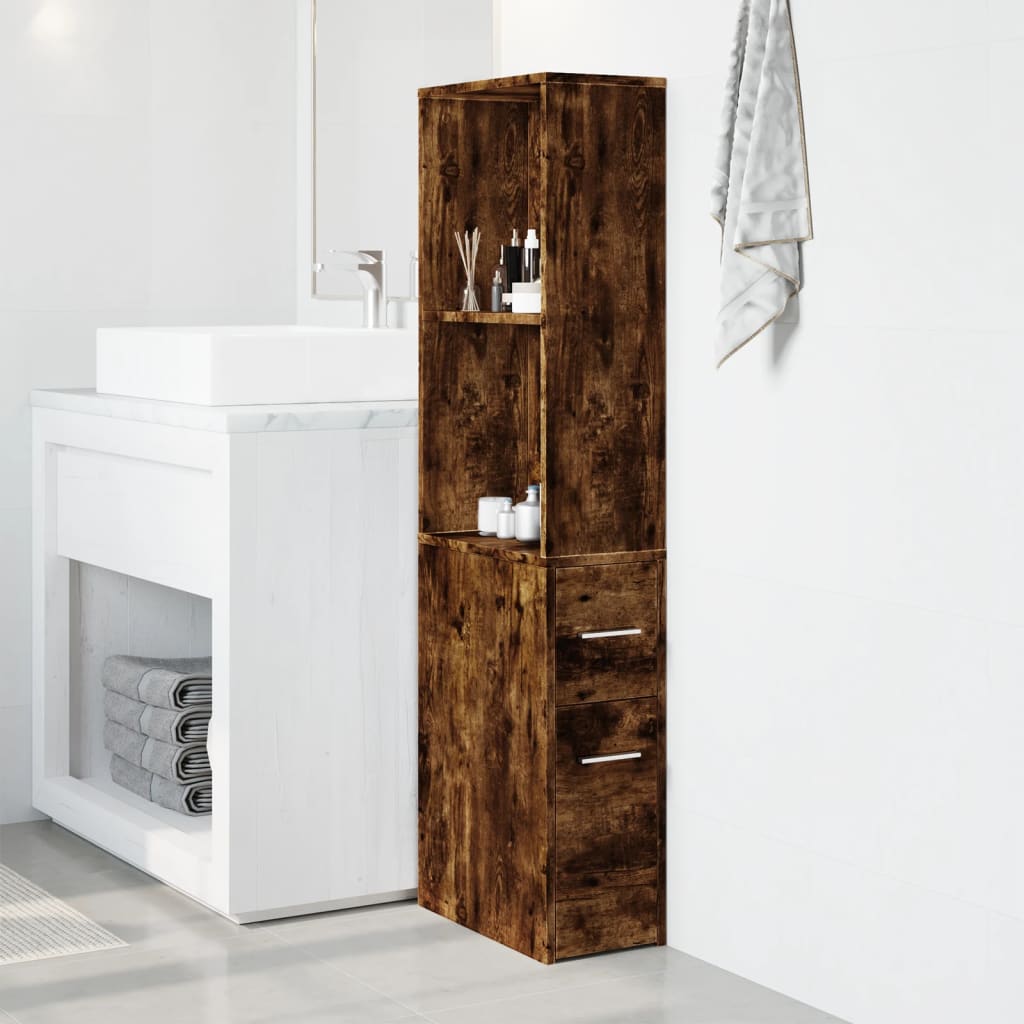 Narrow Bathroom Cupboard with Wheels Engineered Wood Smoked oak