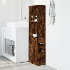 Narrow Bathroom Cupboard with Wheels Engineered Wood Smoked oak