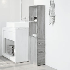 Narrow Bathroom Cupboard with Wheels Engineered Wood Grey sonoma