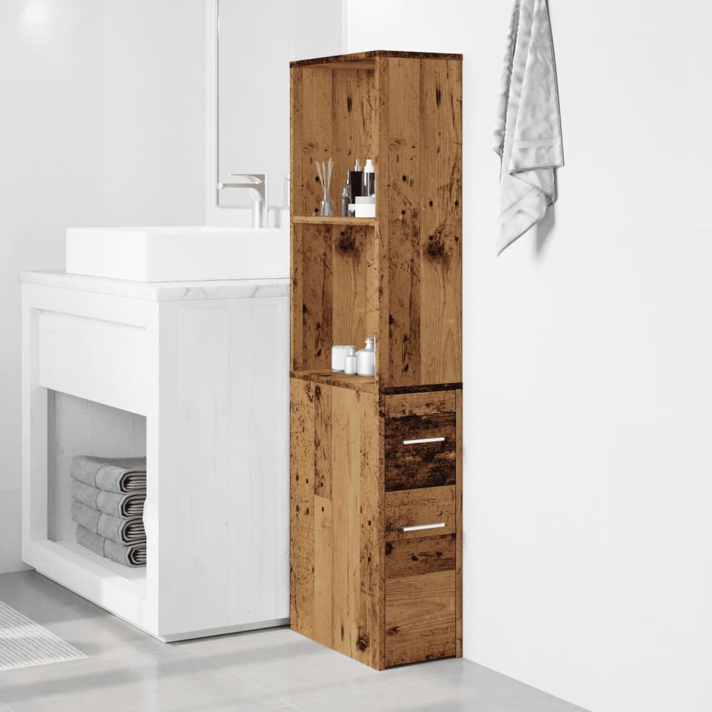 vidaXL Narrow Bathroom Cupboard with Wheels Old Wood Engineered Wood 3