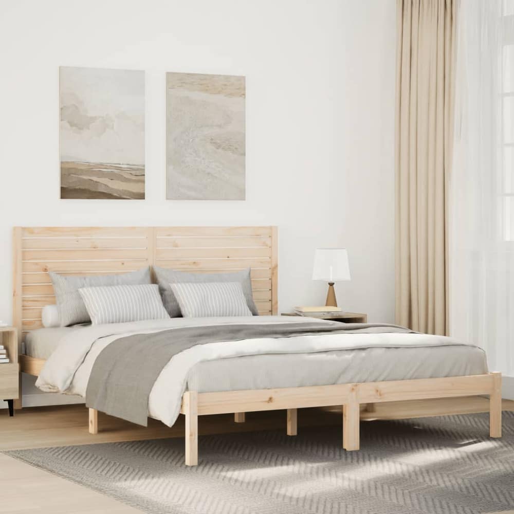 Extra Long Bed Frame without Mattress Solid Wood Length 220 cm Natural 160 cm