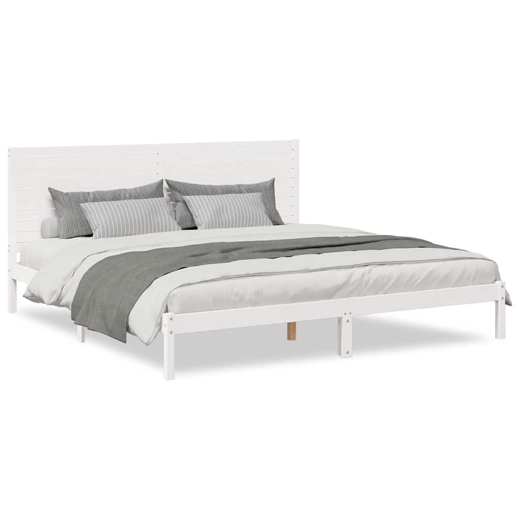 Extra Long Bed Frame without Mattress Solid Wood Length 220 cm White 200 cm