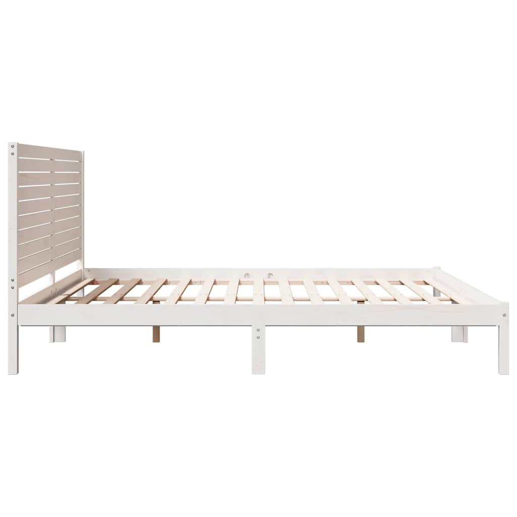 Extra Long Bed Frame without Mattress Solid Wood Length 220 cm White 200 cm