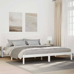 Extra Long Bed Frame without Mattress Solid Wood Length 220 cm White 200 cm