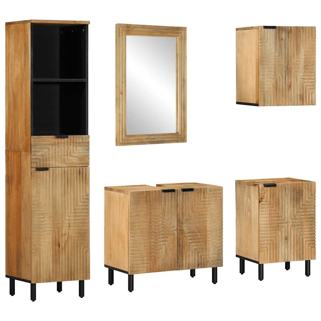 Bathroom Cabinet Set 5 pcs Natural 38 x 33 x 160 cm Solid mango wood
