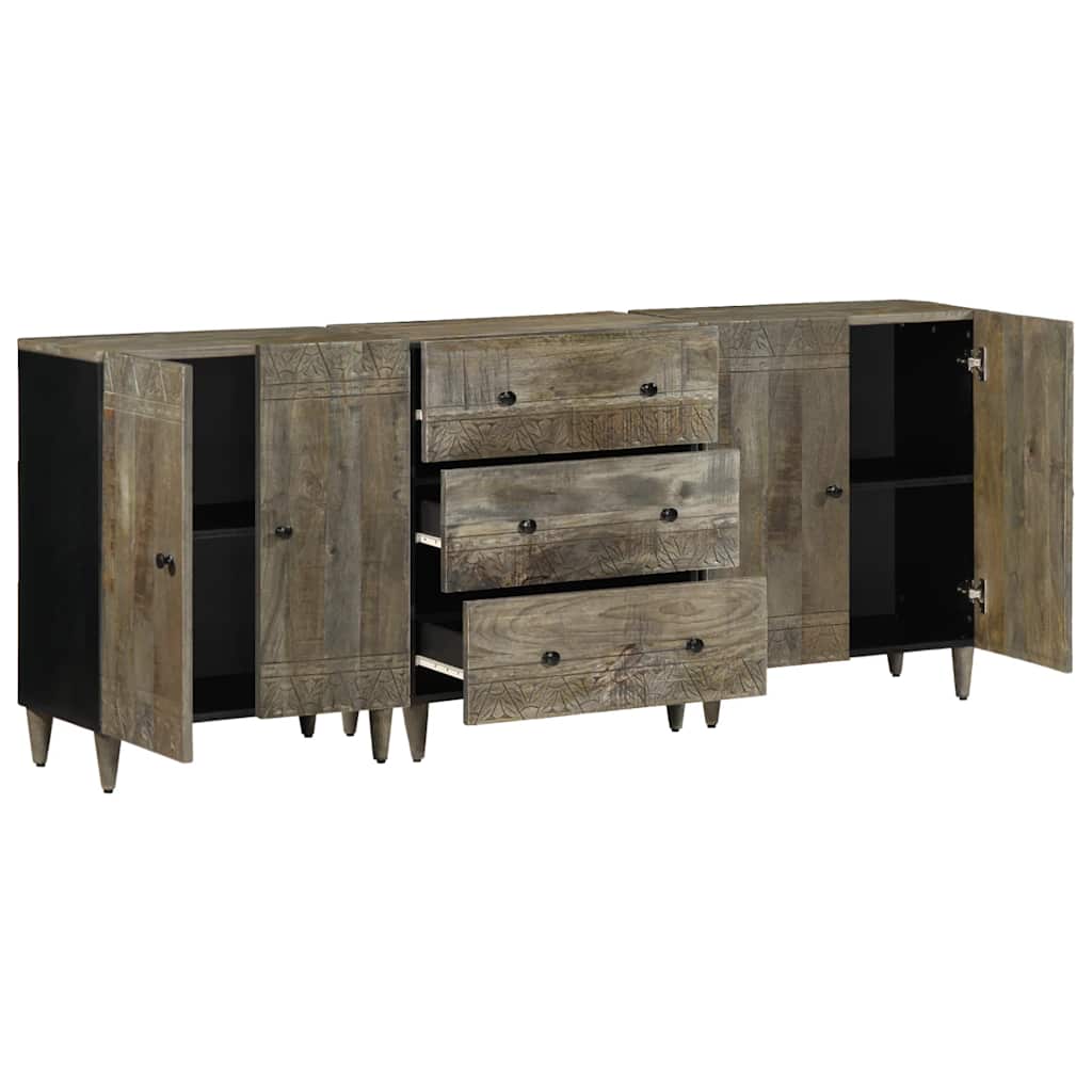 vidaXL 3 Piece Sideboards Light Grey 60x33,5x75 cm Solid Wood Mango 3