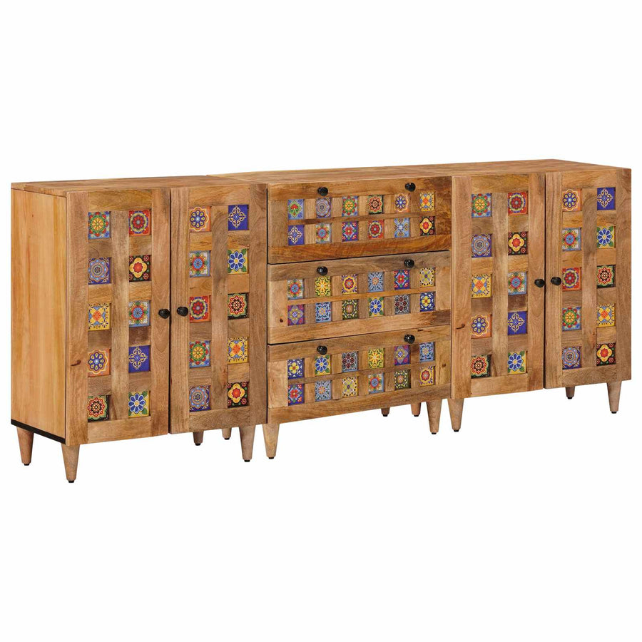vidaXL Sideboard 3 pcs 60 x 33.5 x 75 cm Solid Mango Wood Natural 1