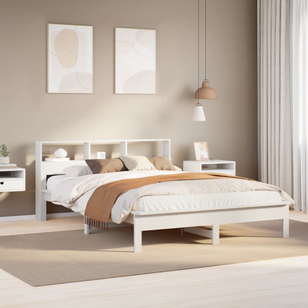 Bed Frame without Mattress Solid Wood Pine Length 200 cm White 140 cm