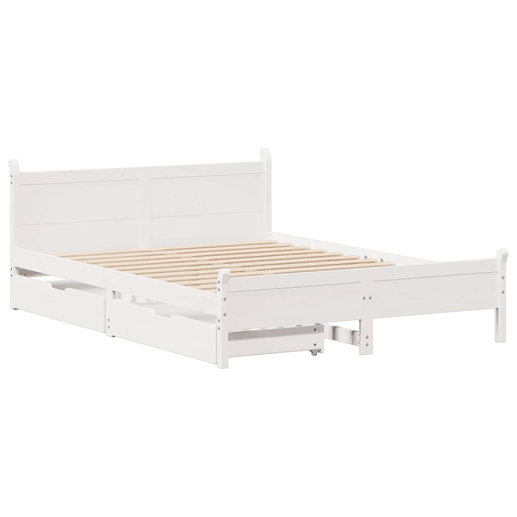 vidaXL Bed Frame without Mattress White 135x190 cm Solid Wood Pine 3