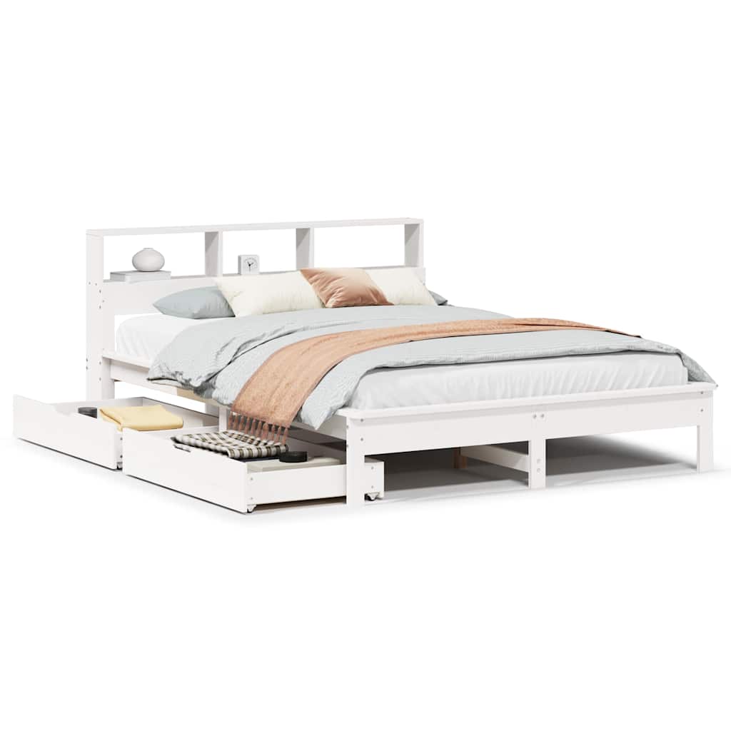vidaXL Bookcase Bed without Mattress White 160x200 cm Solid Wood Pine 2