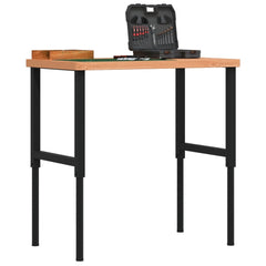 Workbench 100x60x(71,5-98) Solid Wood Beech Rectangular Dark brown and black 100 x 60 x (73-99.5) cm