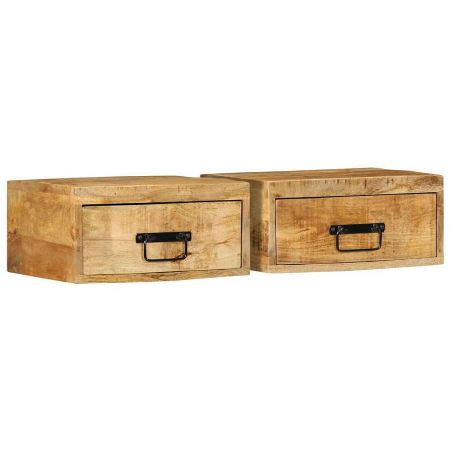 vidaXL Wall-mounted Bedside Cabinets 2 pcs Solid Rough Wood Mango 1