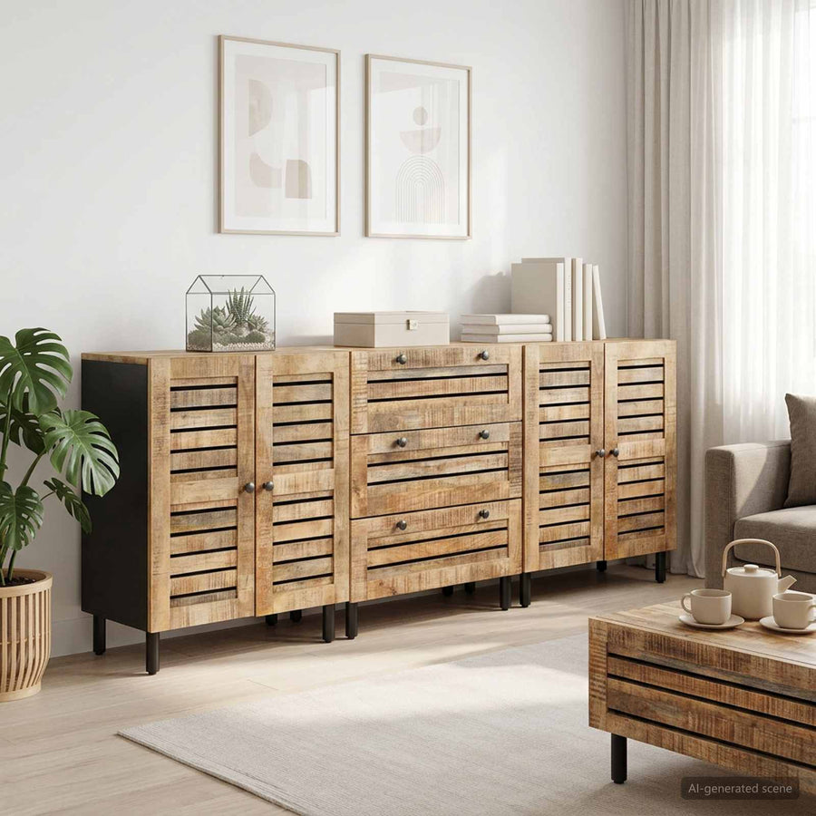 vidaXL Storage Cabinets 3 pcs 180 x 33 x 75 cm Solid Mango Wood 1