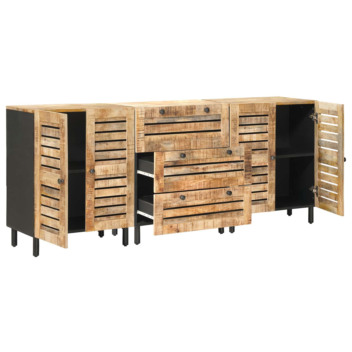 Storage Cabinets 3 pcs Solid Mango Wood, image 3
