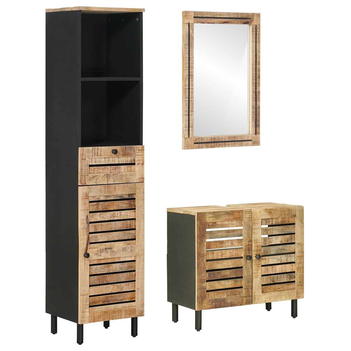 vidaXL Bathroom Cabinet Set 3 pcs Natural Solid Mango Wood 2