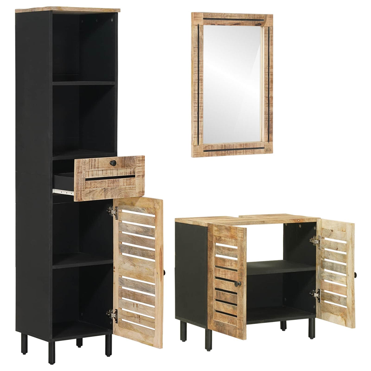 vidaXL Bathroom Cabinet Set 3 pcs Natural Solid Mango Wood 3