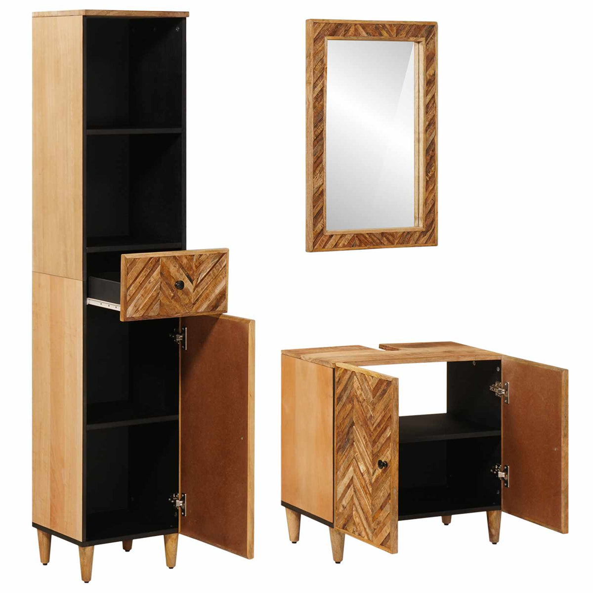 vidaXL Bathroom Cabinet Set 3 pcs 62 x 33 x 58 cm Solid Mango Wood 2